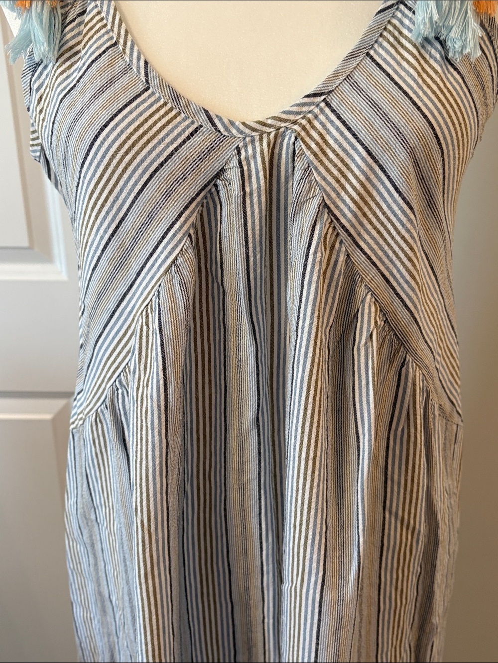 Altr’d State Striped Maxi SunDress w Tassel Shoulder Ties - Blue, White & Brown - Picture 3 of 8